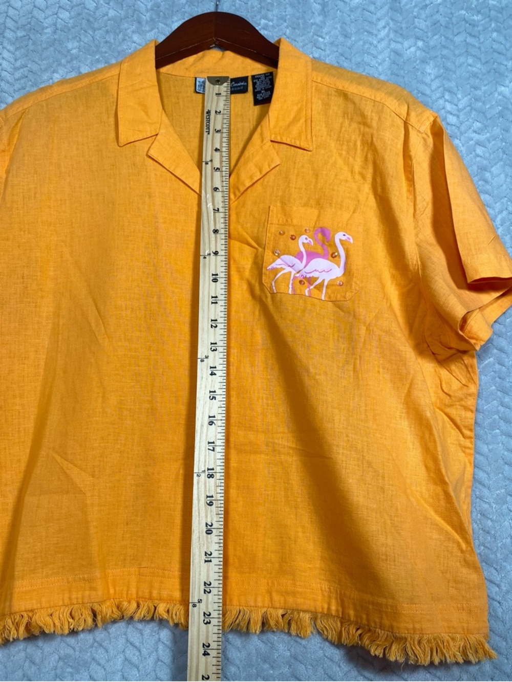 VTG Oleg Cassini Flamingo Embroidered Beaded Fringe Resort Top Orange Size XL - Picture 4 of 10